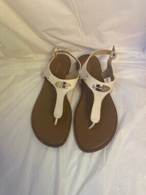 Michael MICHAEL KORS White Leather Thong Sandals, Women's size 10